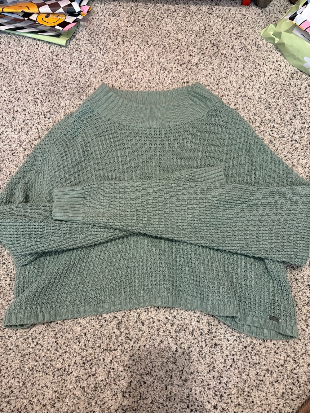 Hollister Sage Green Cropped Knit Turtleneck Sweater